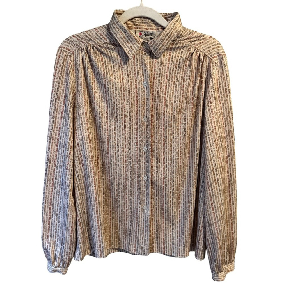 Vintage D’Allairds 80s 90s Button-Up Blouse Size L Retro Office Lightweight - Picture 2 of 13
